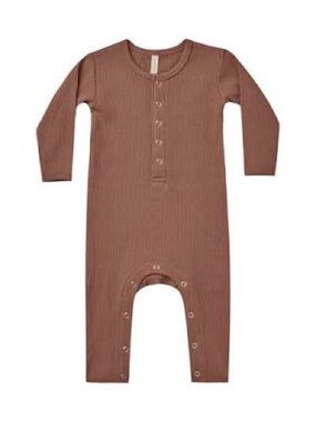 Quincy Mae Ribbed Long-Sleeve Footie in Pecan 0-3 month